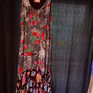 Anthropologie-Maeve Maxi Dress with Mixed Floral Print - Black, Pink, Green